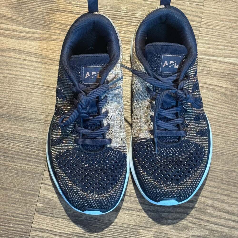 APL TechLoom Pro Women's Midnight Navy Rose Gold Knit Running Shoes W 7